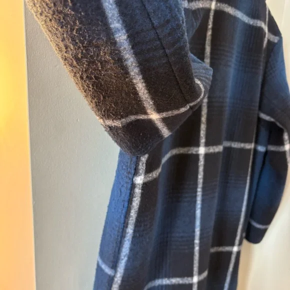 H&M Felted Oversized Coat Check Plaid Dark Blue Size M Bloggers' Favorite - Picture 13 of 15